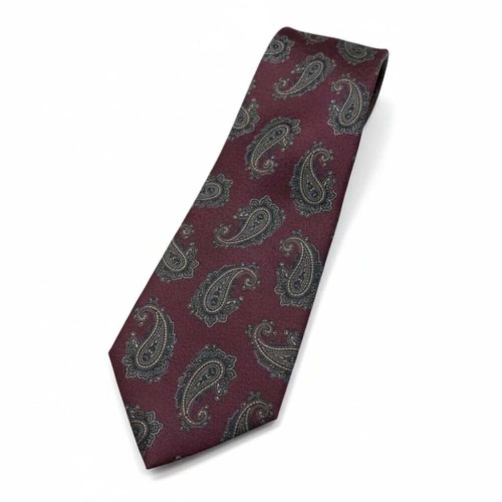 Vintage JASCO Silk Tie Burgundy Paisley Made in Italy Necktie 90s